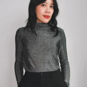 Zilveren turtleneck top gwenny glitter