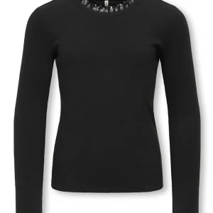 Kogleslie L/s Lace Mix Top Jrs - Zwart