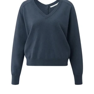 Double V-neck Sweater With But - Blauw Melee