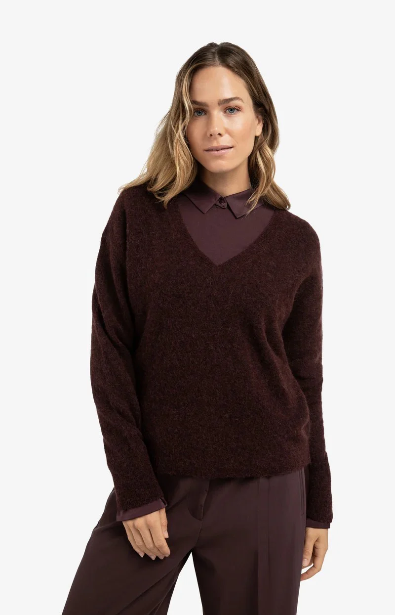 Soft Sweater With V-neck - Bordeaux - Afbeelding 4