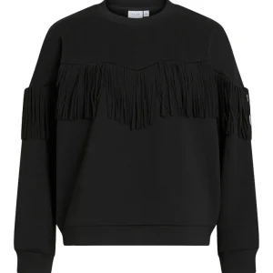 Vireflect L/s O-neck Fringe Sweatshirt/r - Zwart