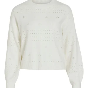 Viril L/s O-neck Pointelle Knit Top - Off-white