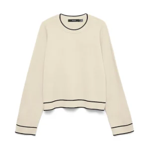 Vmgold Ls O-neck Double Contrast Pull - Ecru