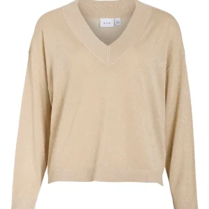 Viginny V-neck L/s Glitter Knit Top/pb - Zand