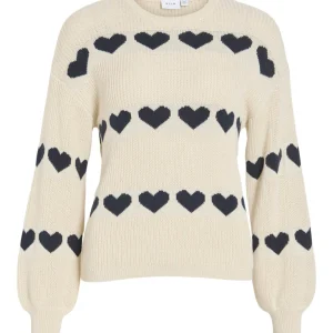 Vijamilla L/s O-neck Jacquard Knit Top/r - Ecru Dessin