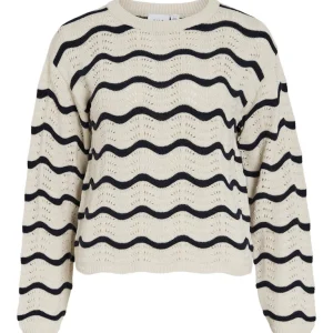 Viwave O-neck Ls Pointelle Knit Top-noos - Ecru Dessin
