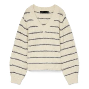Vmawesome Shine Ls V-nck Stripe Pull Boo - Ecru Dessin