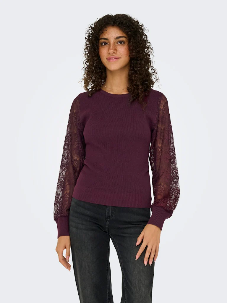 Onlperry Life Ls Mix O-neck Knt - Bordeaux - Afbeelding 4