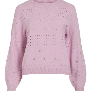 Viril L/s O-neck Pointelle Knit Top - Lila