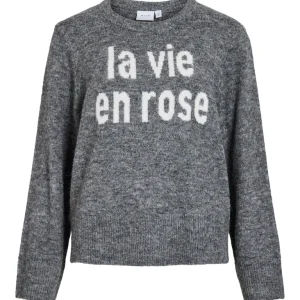 Vimelie O-neck L/s Detail Knit Top/r - Grijs Melee