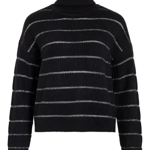 Vizaza Rollneck L/s Glitter Knit Top - Zwart Dessin