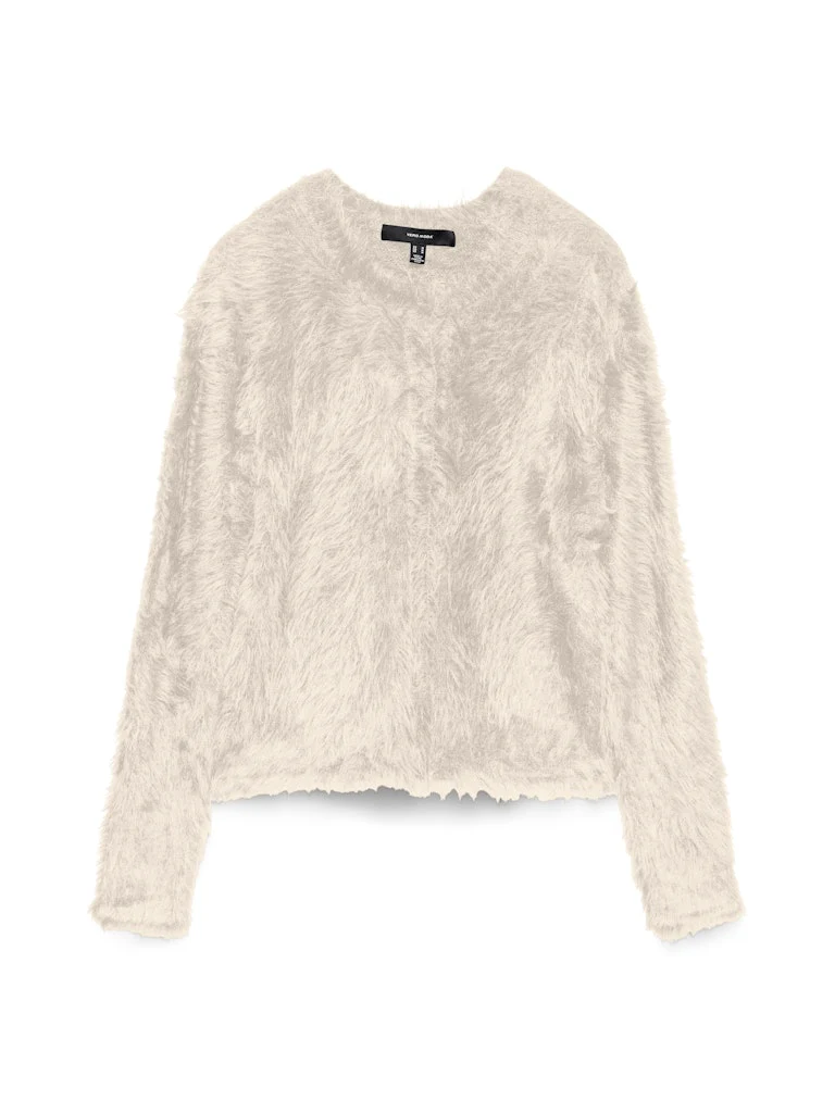 Vmfluffy Ls O-neck Cardigan - Off-white