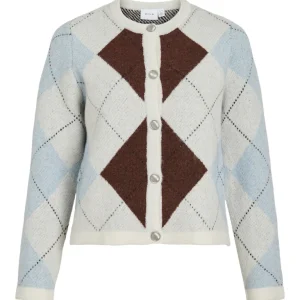 Vikayla O-neck L/s Check Knit Cardi/bfs - Beige