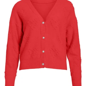 Vihauri L/s V-neck Knit Cardigan/ka - Rood