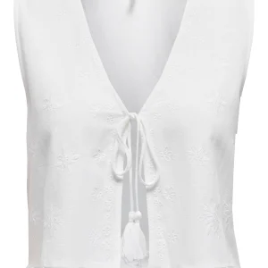 Onljakiri Linen S/l Emb Vest Ptm - Off-white