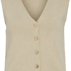 Vicharvi S/l Button Glitter Knit Vest - Zand