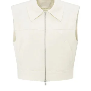 Cropped Sleeveless Jacket - Beige