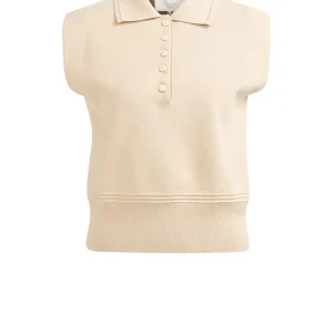 Sleeveless Sweater With Collar - Camel