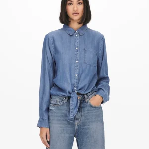 Jdyjasper L/s Knot Shirt Wvn - Blue Denim