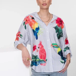 Blouse Stripes & Birds - Wit Dessin