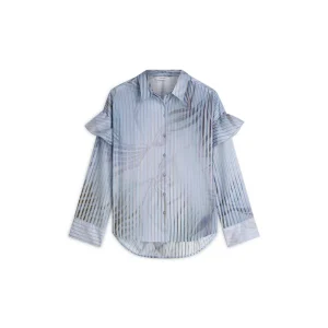 Blouse Flowers And Stripes - Blauw Dessin