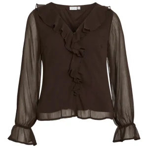 Visilja L/s V-neck Frill Top / #8 - Bruin