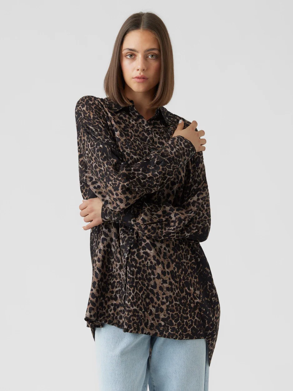Vmkittie Mdot Ls Oversize Shirt Wvn - Bruin Dessin - Afbeelding 3