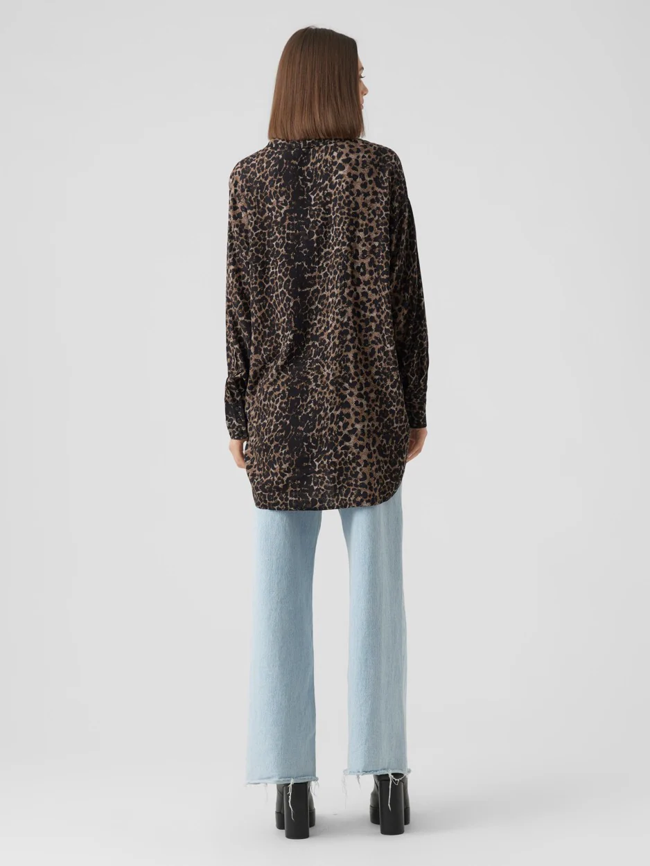Vmkittie Mdot Ls Oversize Shirt Wvn - Bruin Dessin - Afbeelding 4