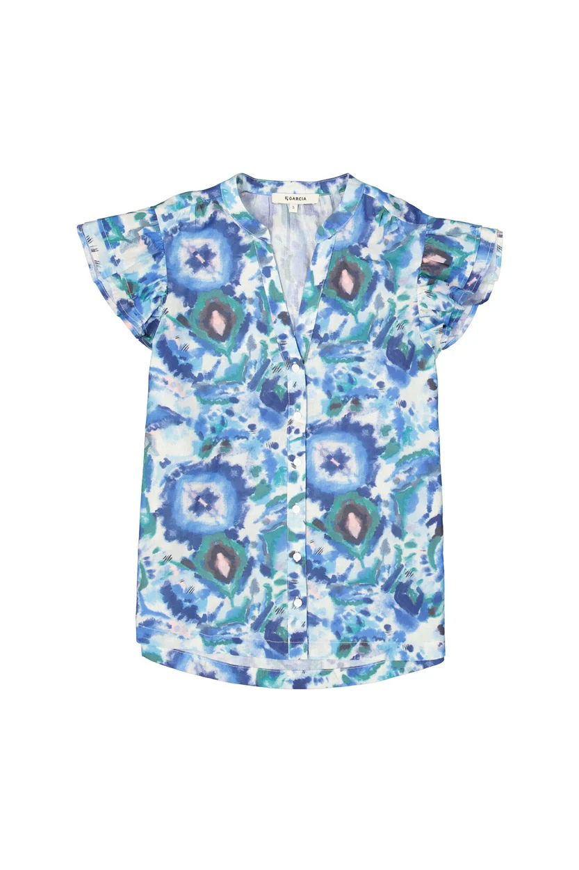 Garcia - Korte mouw blouses - 4319.39.0002 - Blauw Dessin