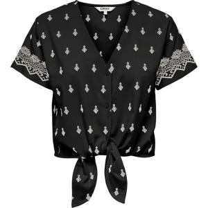Onlsiesta Willa Emb Ss Knot But Top - Zwart Dessin