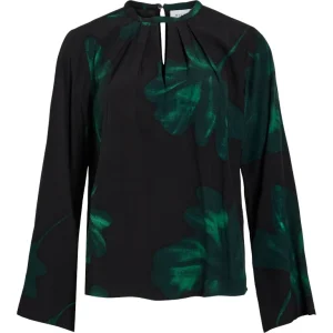 Viruna Leaf L/s O-neck  Top - Zwart Dessin