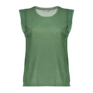 T-shirt Linen Look Fringes - Groen
