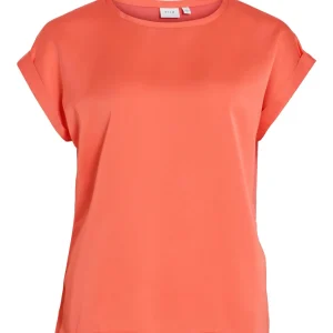 Viellette S/s Satin Top - Noos - Koraal Rood
