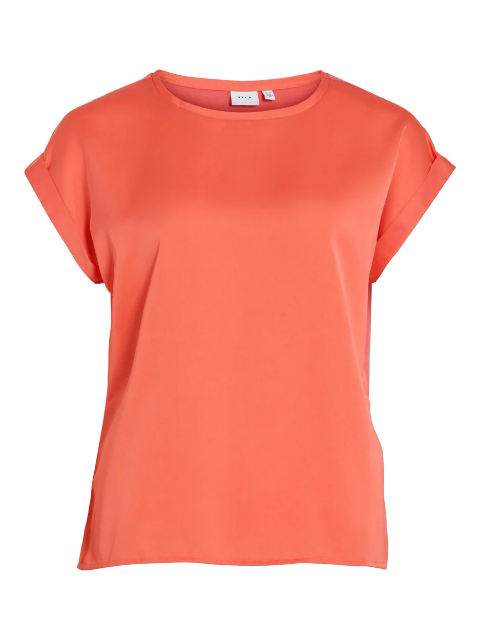 Viellette S/s Satin Top - Noos - Koraal Rood - Afbeelding 2