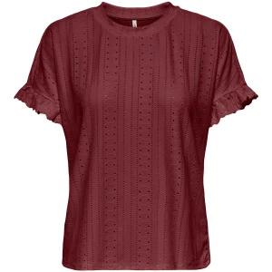 Onlsmilla S/s Frill Mix Top Cs Jrs - Bordeaux