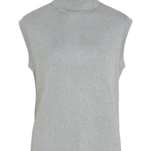 Vixandra Highneck Sl Glitter Knit - Zilverkleurig