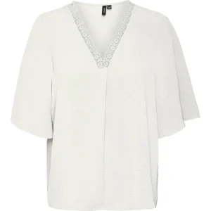 Vmalva 2/4 Lace Top Wvn Ga - Off-white