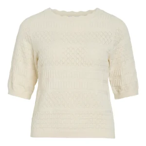 Vimilos S/s O-neck Pointelle Top - Noos - Off-white