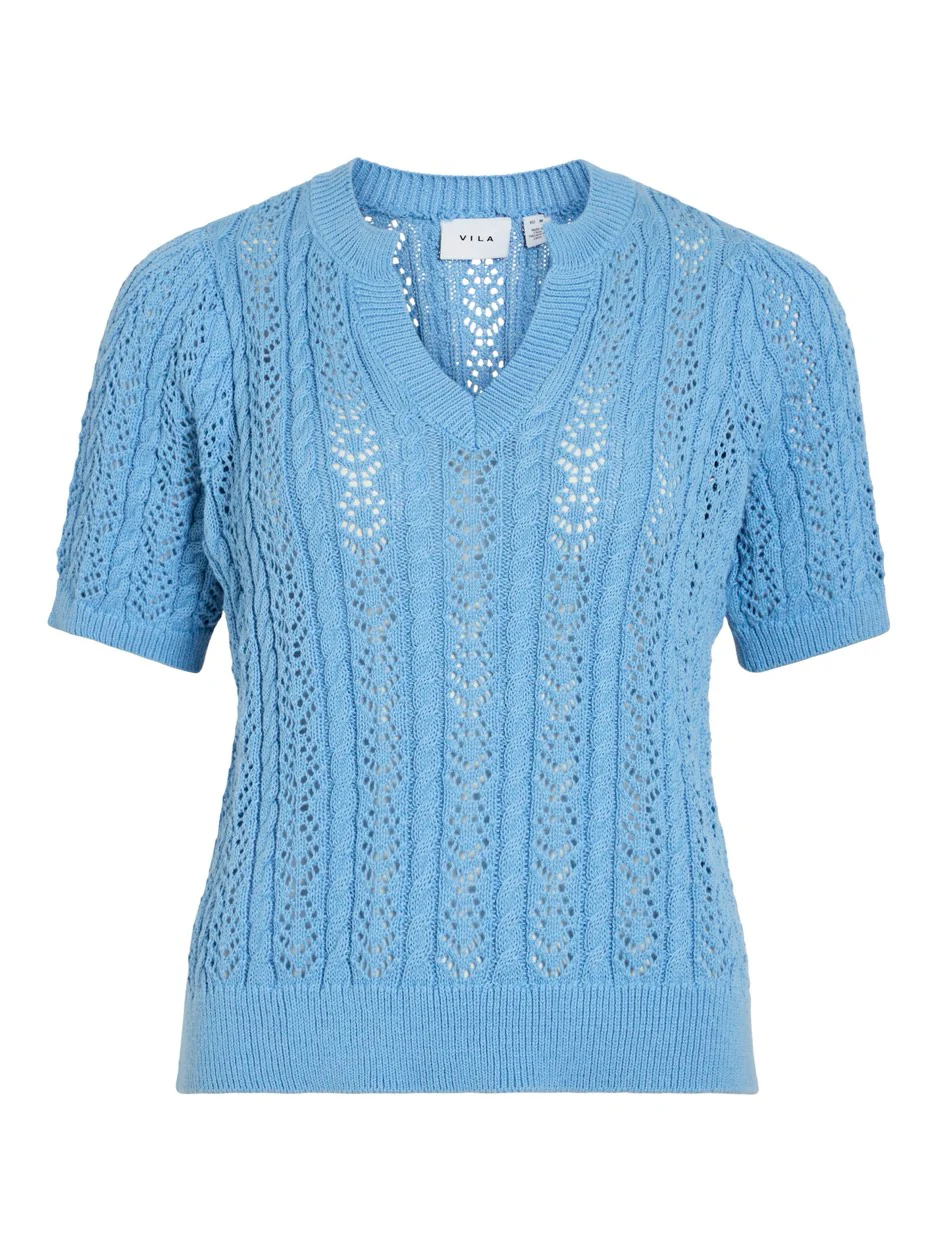 Vitoto New S/s Cable Knit Top - Lichtblauw - Afbeelding 2