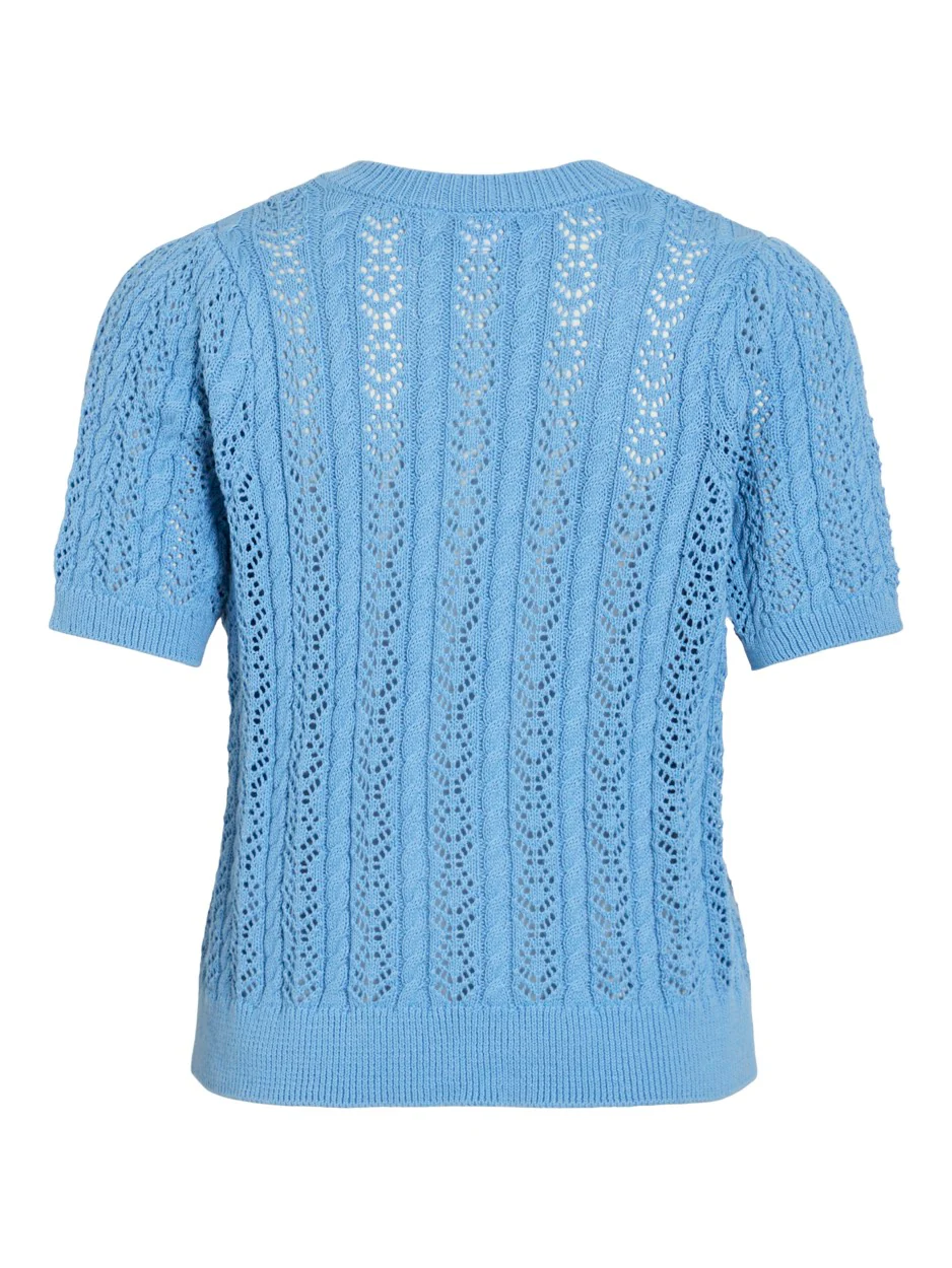 Vitoto New S/s Cable Knit Top - Lichtblauw - Afbeelding 3