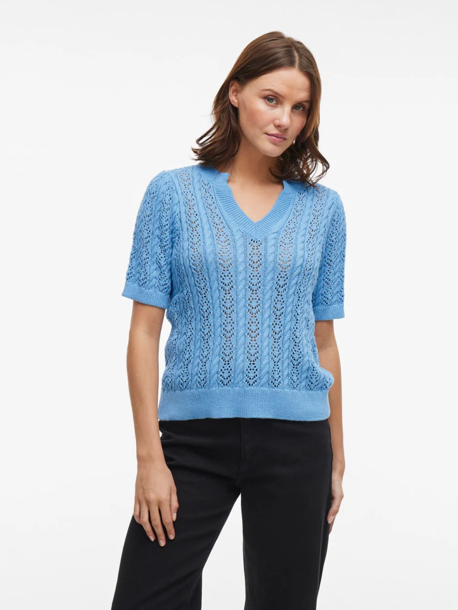 Vitoto New S/s Cable Knit Top - Lichtblauw - Afbeelding 4