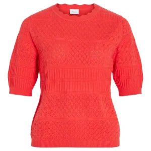 Vimilos S/s O-neck Pointelle Top - Noos - Rood