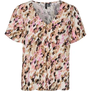 Vmeasy V-neck Ss Blouse R1 Wvn Ga - Bruin Dessin