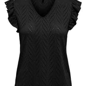 Onlsmilla S/l V-neck Frill Top Jrs - Zwart