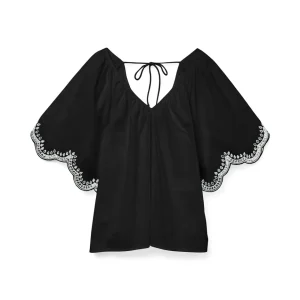 Vmdiana 2/4 V-neck Top Wvn Btq - Zwart