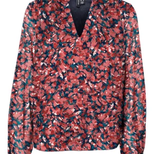 Vmholly Ls V-neck Frill Top Wvn Ga - Rood Dessin