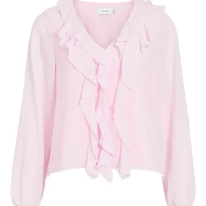Viane L/s V-neck Frill Top - Noos - Licht Roze