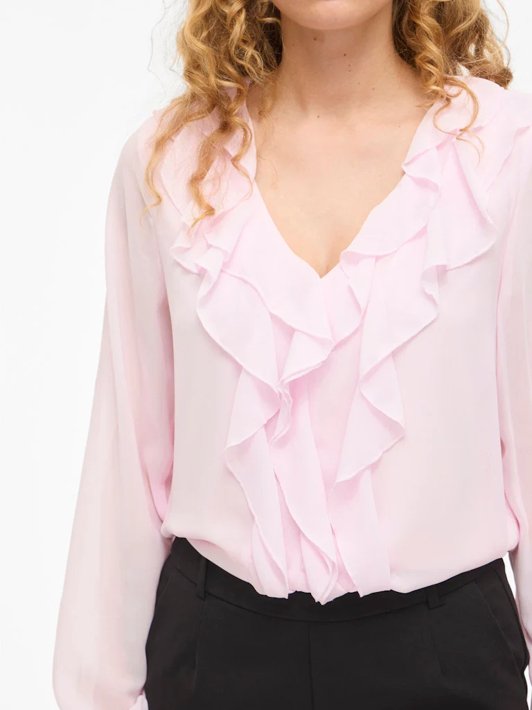 Viane L/s V-neck Frill Top - Noos - Licht Roze - Afbeelding 4