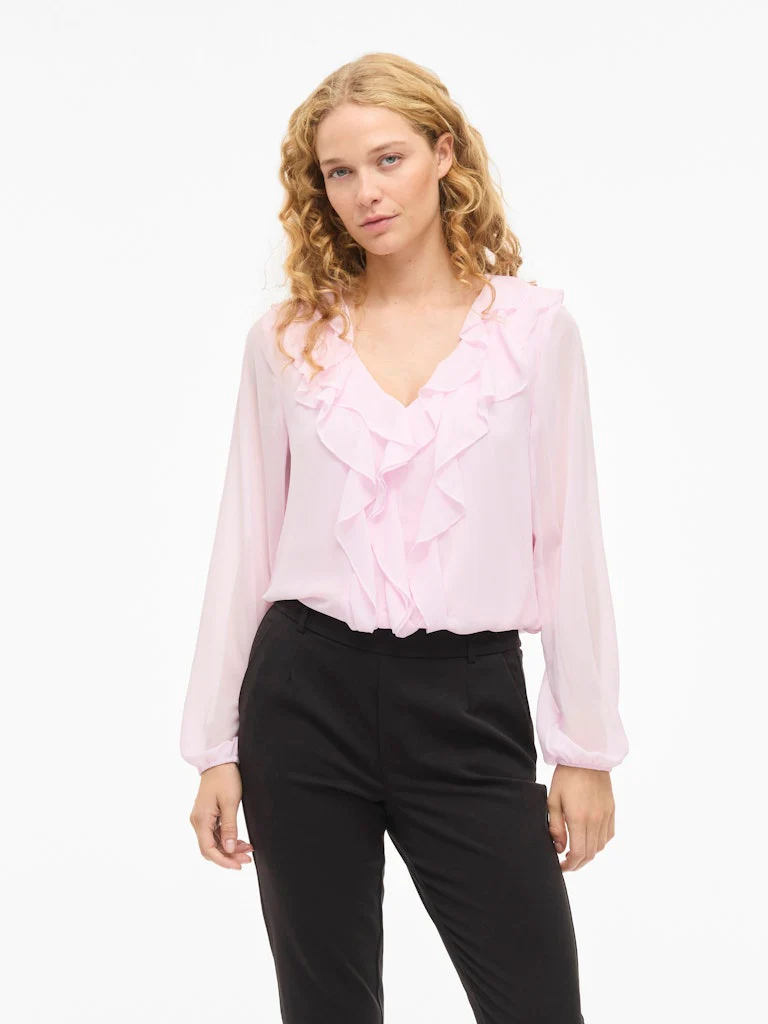 Viane L/s V-neck Frill Top - Noos - Licht Roze - Afbeelding 6