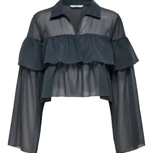 Onlsuzzi L/s Frill Tie Top Ox Wvn - Antraciet